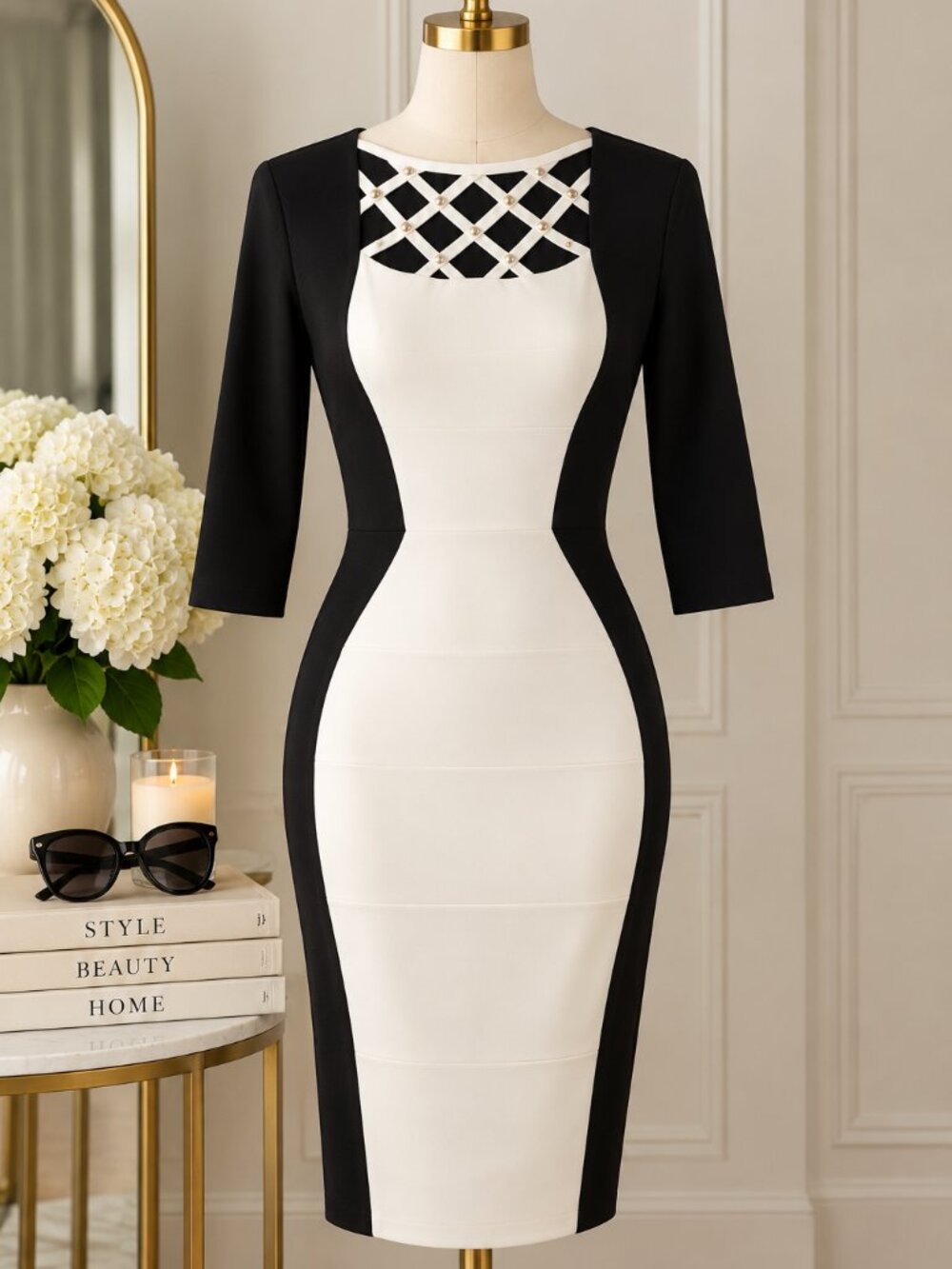 Jax Elegant Black and White Long Sleeve Dress